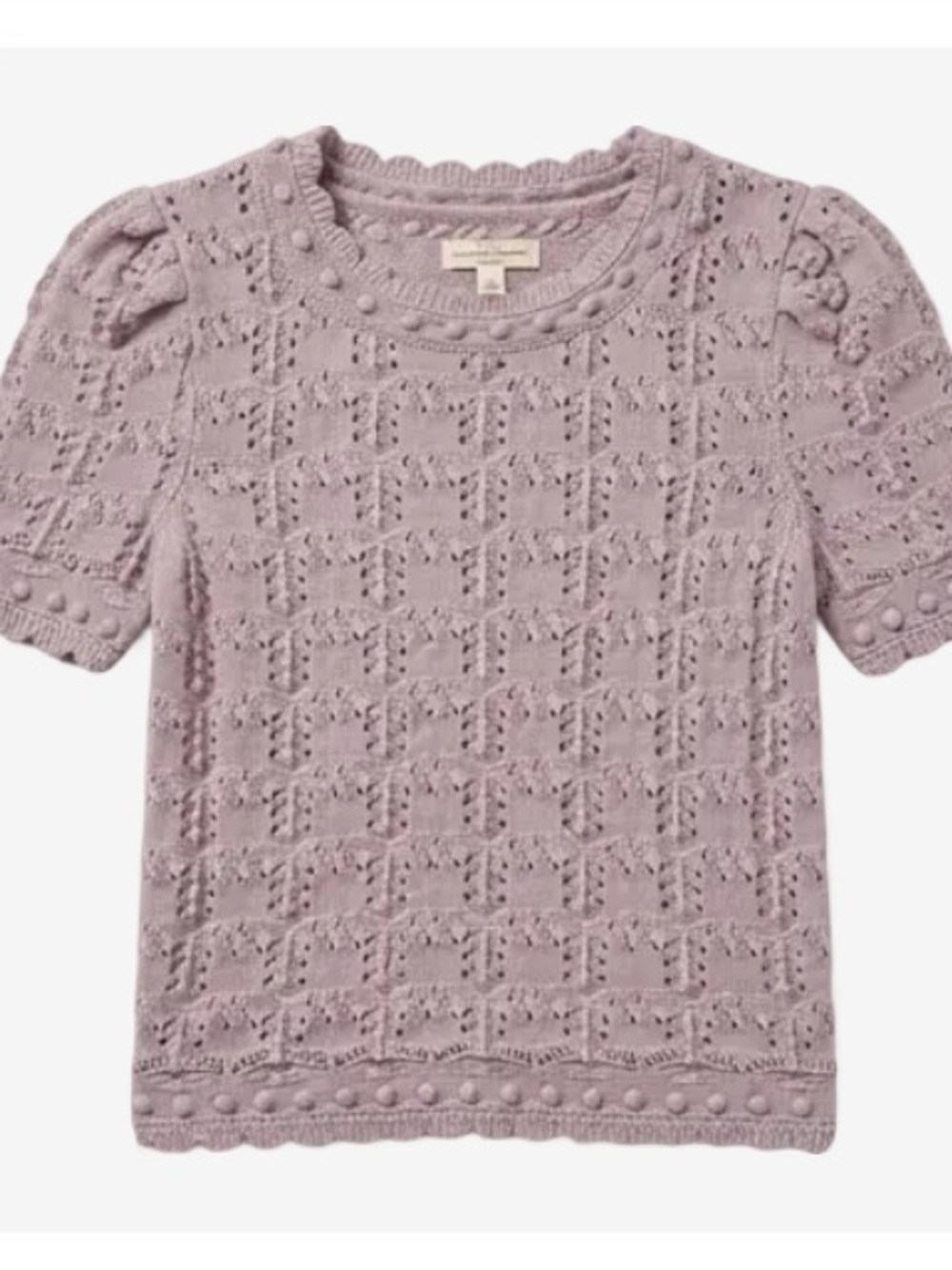 Anthropologie Lilac Pointelle Puff-Sleeve Knit Top